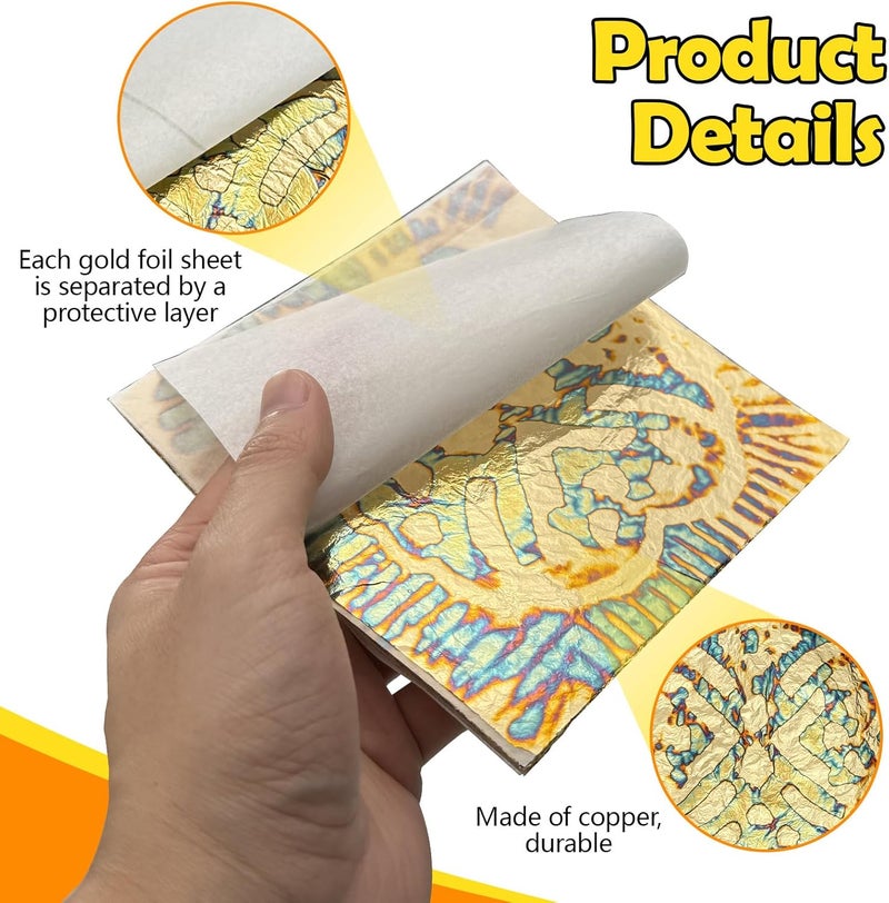 Sekonow Variegated Gold Leaf Sheets 50pcs, Colorful Imitation Gold Foil Sheets Paper Booklet for Art Craft Painting Gilding Decoration, 5.5" x 5.5", Heart - Image 3